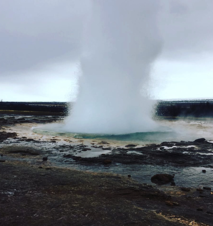 The Strokkur geyser erupting at the Geysir area