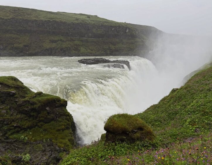 Gullfoss waterfall dropping into its canyon
